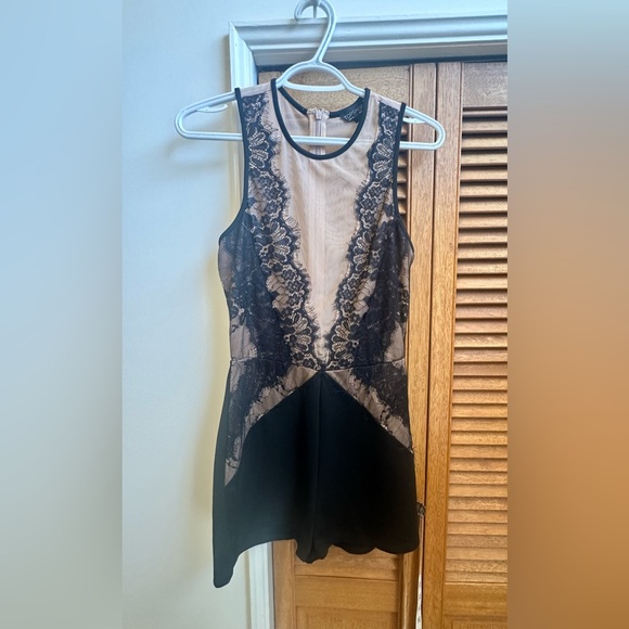 Topshop Women's Nude Mesh Lace Detail Plunge Romper Black Size US: 6 UK: 10 - Picture 7 of 15